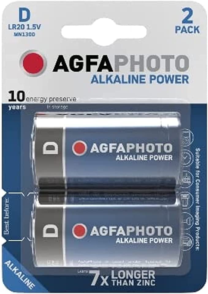 AGFAPHOTO Alkaline Long Lasting Power D LR20 Pack of 2 Batteries