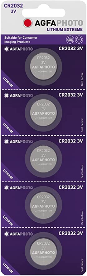 [851211] AGFAPHOTO CR2032 3V Lithium Coin Cell Battery, Pack Of 5 Equivalent to DL2032 & ECR2032