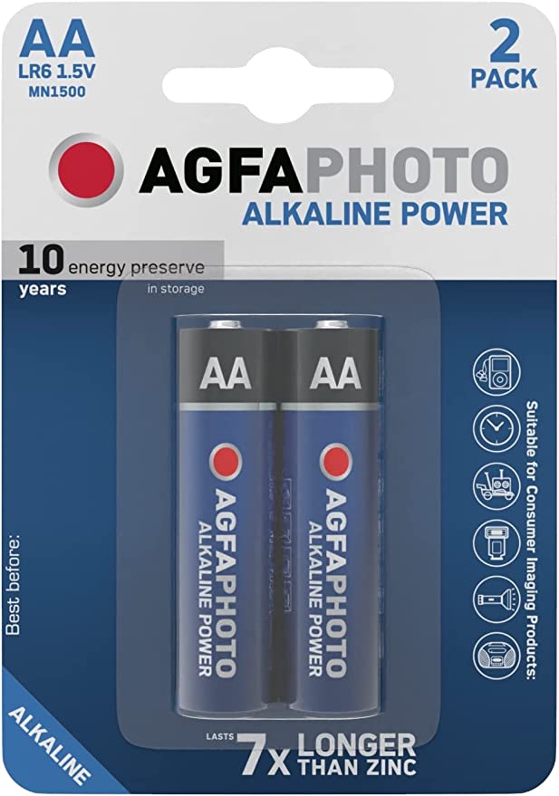 AGFAPHOTO Alkaline Long Lasting Power LR06 AA Pack of 2 Batteries
