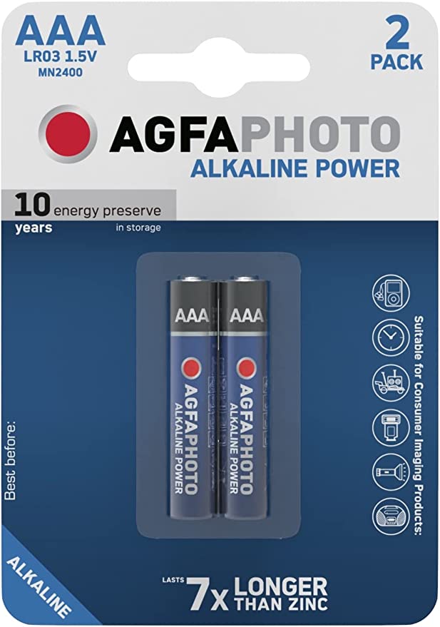 [859927] AgfaPhoto AAA Alkaline Batteries, Pack of 2, Long-Lasting Power, Reliable Performance, LR03 Standard Size Batteries