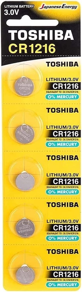 Toshiba CR1216 3V Lithium Coin Cell Battery Pack of 5 batteries