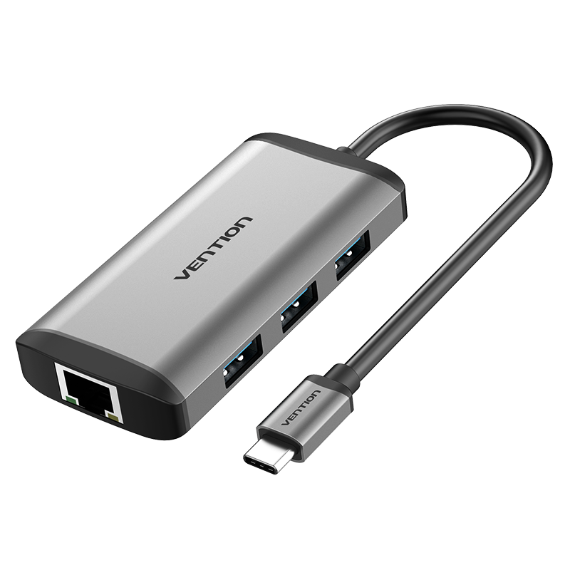 VENTION Type-C to HDMI/USB3.0*3/RJ45/PD Converter 0.15M Gray Metal Type Model # CNCHB