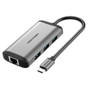 VENTION Type-C to HDMI/USB3.0*3/RJ45/PD Converter 0.15M Gray Metal Type Model # CNCHB