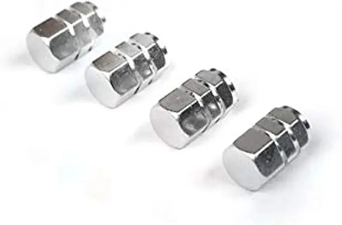 Aluminum car tire valve cap, a box containing 4