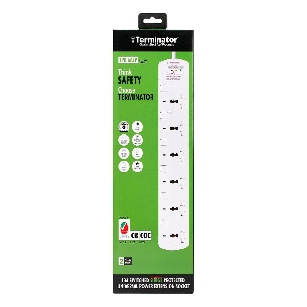 [TPB 6ASP-5M] 6 Way Universal Power Extension Socket With 3 LED Surge Protection