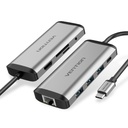 VENTION Multi-function Type-C to HDMI/USB3.0*3/TF/SD/RJ45/3.5mm/PD Docking Station Model # THAHB