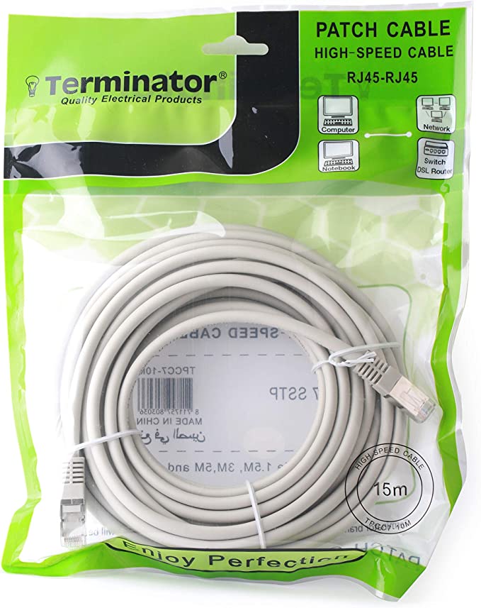Terminator High Speed CAT7 Network Ethernet Patch Cable - RJ45 CAT 7 LAN Cable (15 Meter), High Speed 10 Gigabit 600Mhz
