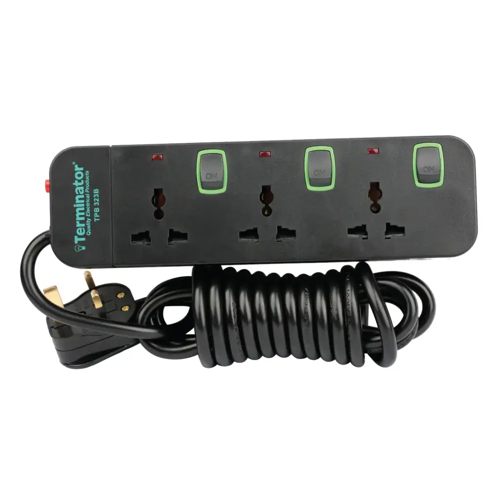 [TPB 323B-3M] Terminator 3 way black 3 meter universal power extension socket - TPB 323B-3M