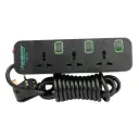 Terminator 3 way black 3 meter universal power extension socket - TPB 323B-3M