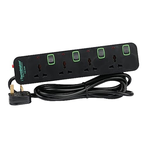 Terminator 4 way black 3 meter universal power extension socket - TPB 324B-3M