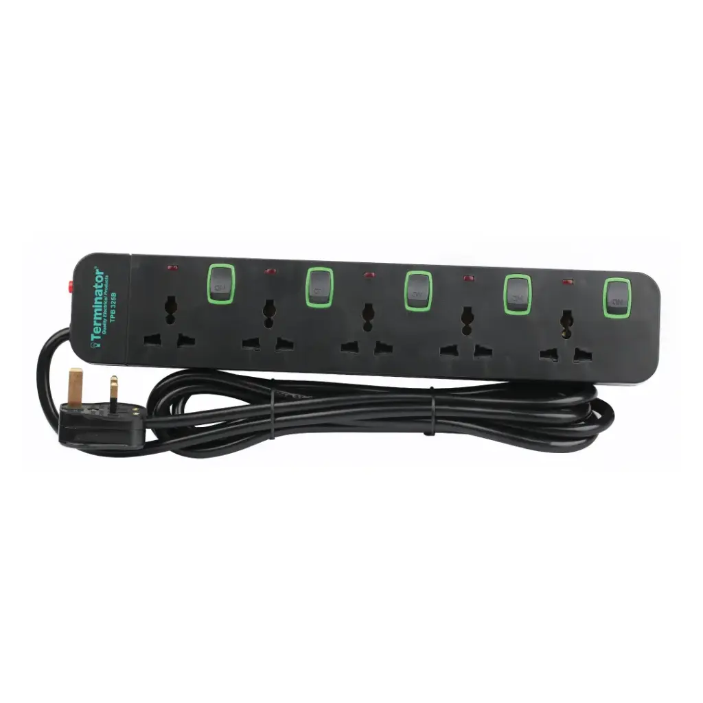 [TPB 325B-3M] Terminator 5 way black 3 meter universal power extension socket - TPB 325B-3M