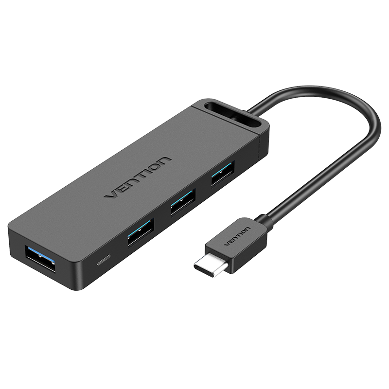 VENTION Type-C to 4-Port USB 3.0 Hub with Power Supply Black 0.5M ABS Type Model # TGKBD