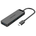 VENTION Type-C to 4-Port USB 3.0 Hub with Power Supply Black 1M ABS Type Model # TGKBF