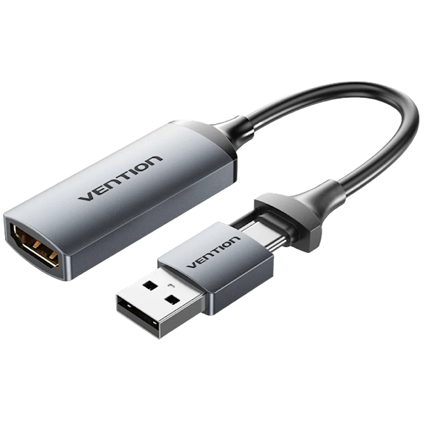 vention HDMI-A to USB-C/USB-A Video Capture Card 0.1M Gray