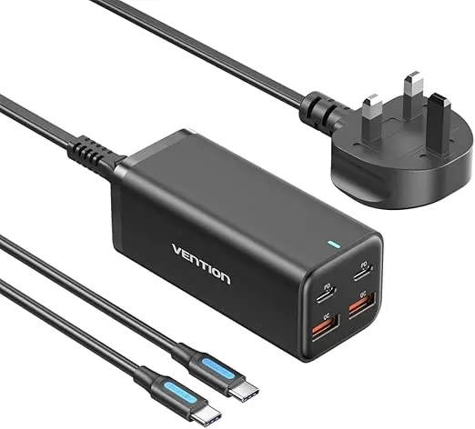 [FBSBG-UK] VENTION 4-Port USB (C + C + A + A) GaN Charger (100W/100W/18W/18W) UK-Plug Black Model # FBSBG-UK