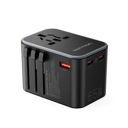 Vention FJD 65W AC Adapter – 2x USB-C PD, 1x USB-A QC 3.0, Compact GaN Tech, Black Model # FJDB0