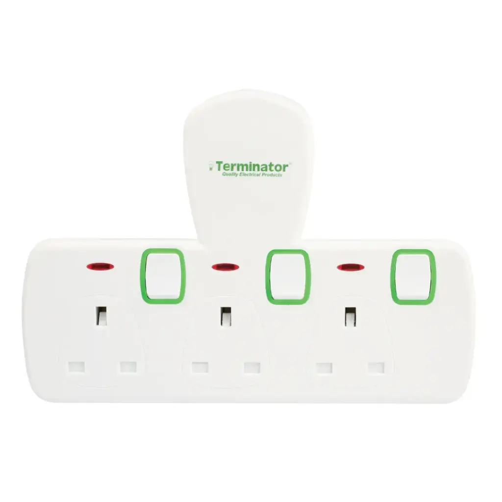Terminator 3 Way UK T-Socket Multi Adaptor With IndividualSwitches & Indicators 13AG-Mark Approved