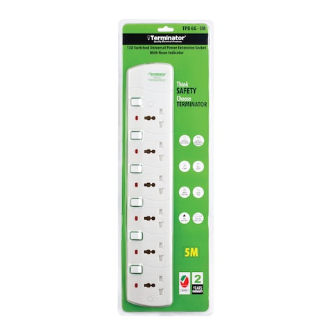 [TPB 6G-5M] Terminator 6 Way Universal Power Extension Socket 13A 5M Esma Approved