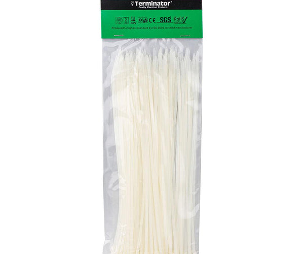 Terminator Cable Ties In White Colour (100Pcs In Bag)