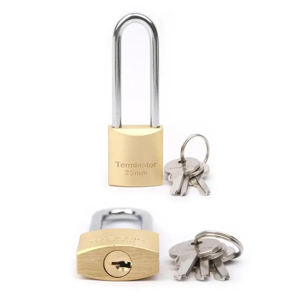 [TPL 7525L] Terminator Long Shackle Brass Pad lock (25mm) with 3 keys