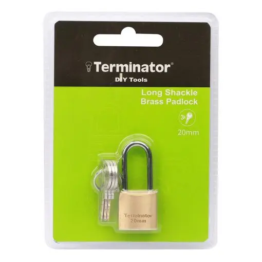 Terminator Long Shackle Brass Pad lock (20mm) with 3 keys