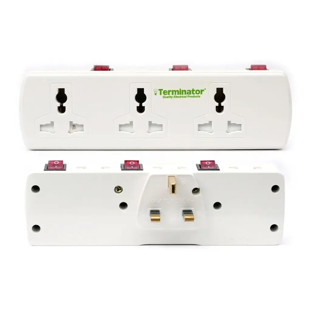[TMA 166AS] Terminator 6 Way Universal T Socket With Three Switches And Indicator Esma Approved