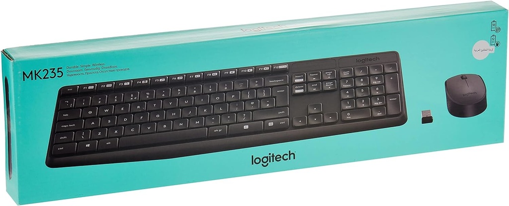 Logitech MK235 Wireless Keyboard & Mouse Combo – 2.4GHz, Arabic/English Layout