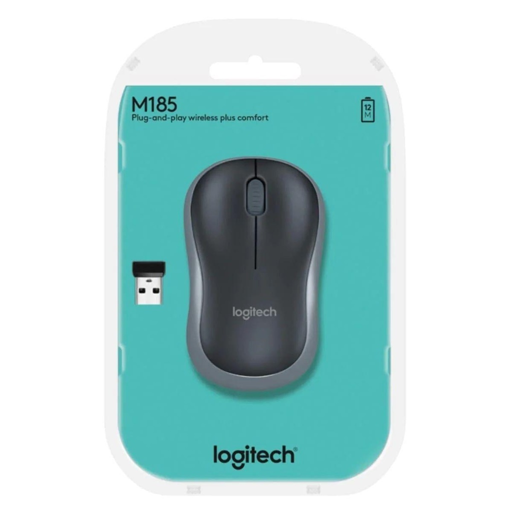 [910-002235] Logitech M185 Wireless Mouse – 2.4GHz USB, 1000 DPI – Swift Grey