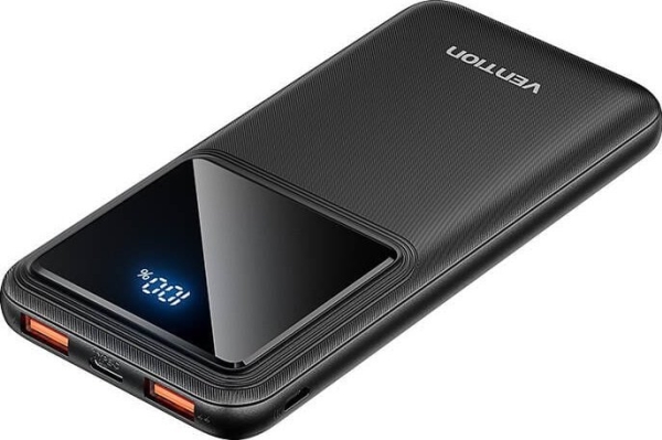 VENTION 10000mAh Power Bank (Micro-USB + USB-C + USB-A + USB-A) 22.5W Black LED Display Type Model # FHKB0