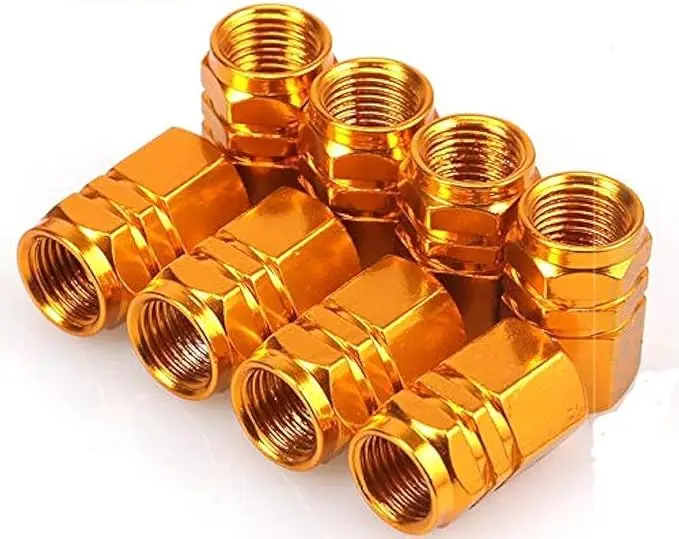 [CARV-Gold] 4 Pcs Aluminum Tire Wheel Rims Stem Air Valve Caps Tyre Cover Car - Gold