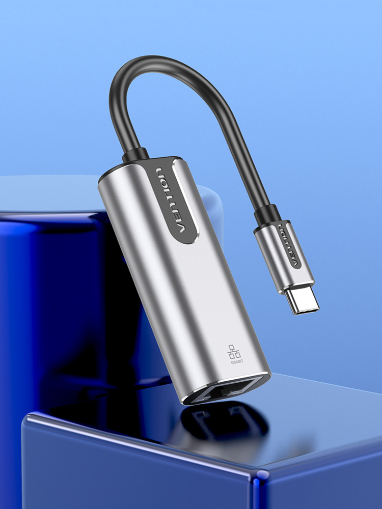 VENTION USB-C to Gigabit Ethernet Adapter 0.15M Gray Aluminum Alloy Type Model # CFNHB