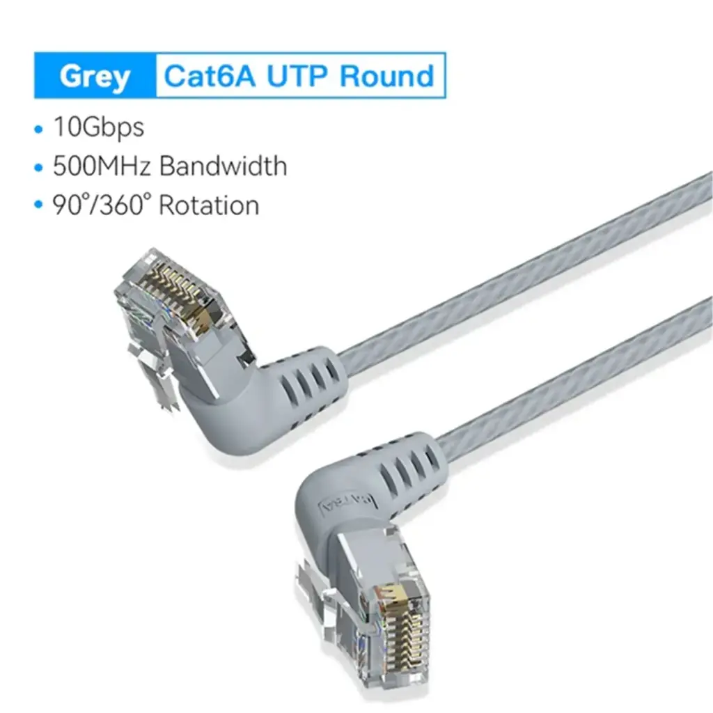 VENTION Cat6A UTP Rotate Right Angle Ethernet Patch Cable 2M Gray Slim Type Model # IBOHI