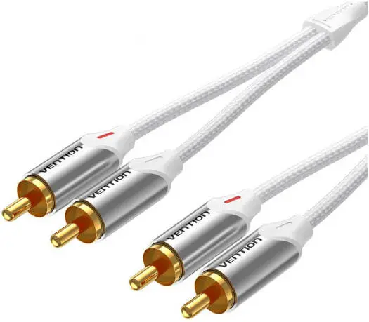VENTION Cotton Braided 2RCA Male to Male Audio Cable 1.5M Silver Aluminum Alloy Type Model# BCQIG