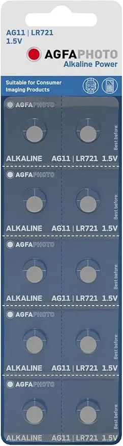 AGFAPHOTO Alkaline Long Lasting Coin Button Cell [ AG0, LR521, 379, 1190, LR63 ]  Pack of 10 Batteries Equivalent to batteries : LR521, 379, 1190, LR63, AG0
