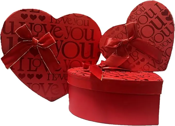 [4000-200-01B] BUY4LESS - 3pcs Gift Boxes heart shape with Ribbon, for Birthday, Christmas, Wedding, Anniversary, Housewarming, Valentine's Day, Mother's Day, Father's Day