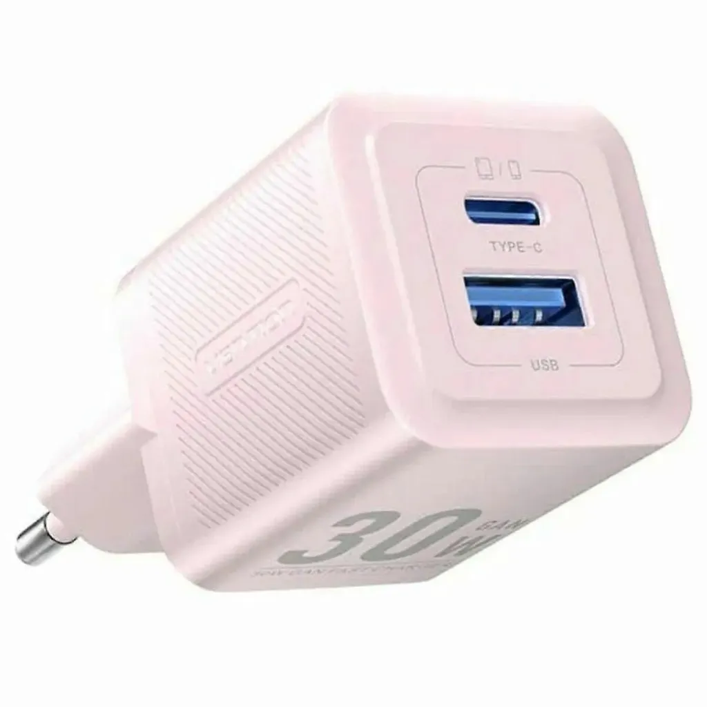[FEQP0-UK] VENTION 2-Port USB (C + A) GaN Charger (30W/30W) UK-Plug Pink Model# FEQP0-UK