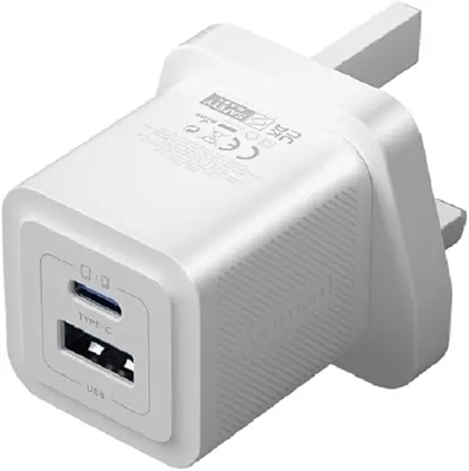[FEQW0-UK] VENTION 2-Port USB (C + A) GaN Charger (30W/30W) UK-Plug White Model# FEQW0-UK