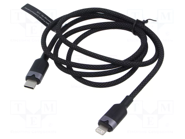 VENTION USB 2.0 Type-C Male to Lightning Male 3A Cable 1M Black Aluminum Alloy Type Model# LALBF
