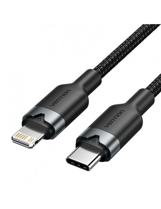VENTION USB 2.0 Type-C Male to Lightning Male 3A Cable 2M Black Aluminum Alloy Type Model# LALBH