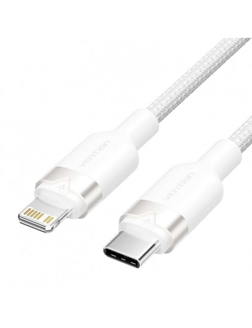 VENTION USB 2.0 Type-C Male to Lightning Male 3A Cable 1M White Aluminum Alloy Type Model# LALWF