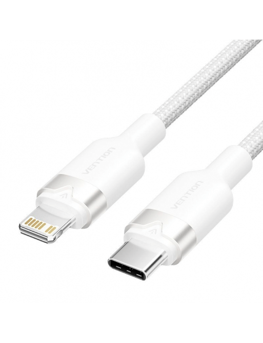 VENTION USB 2.0 Type-C Male to Lightning Male 3A Cable 2M White Aluminum Alloy Type Model# LALWH