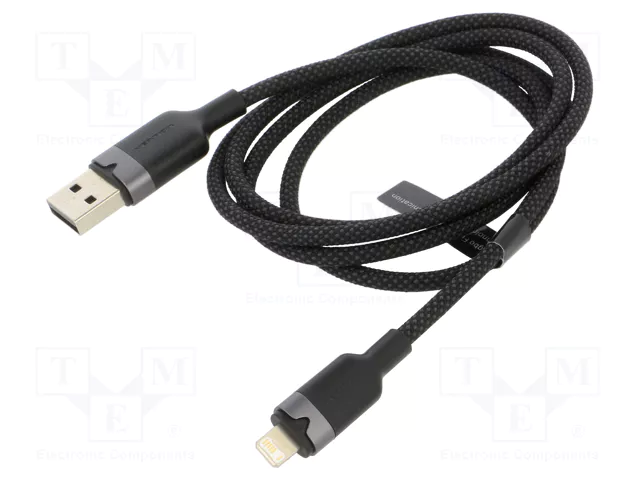 VENTION USB 2.0 Type-A Male to Lightning Male 2.4A Cable 1M Black Aluminum Alloy Type Model# LANBF