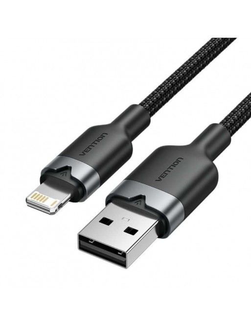 [LANBH] VENTION USB 2.0 Type-A Male to Lightning Male 2.4A Cable 2M Black Aluminum Alloy Type Model# LANBH