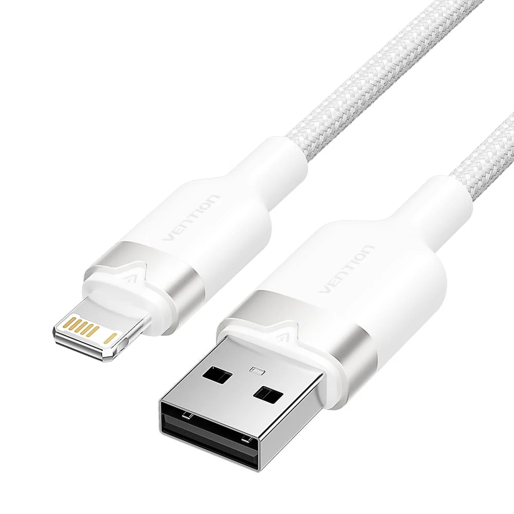 VENTION USB 2.0 Type-A Male to Lightning Male 2.4A Cable 1M White Aluminum Alloy Type Model# LANWF