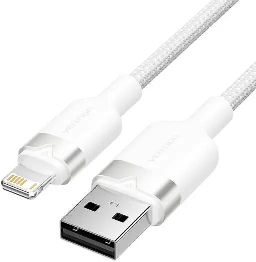 [LANWH] VENTION USB 2.0 Type-A Male to Lightning Male 2.4A Cable 2M White Aluminum Alloy Type Model# LANWH