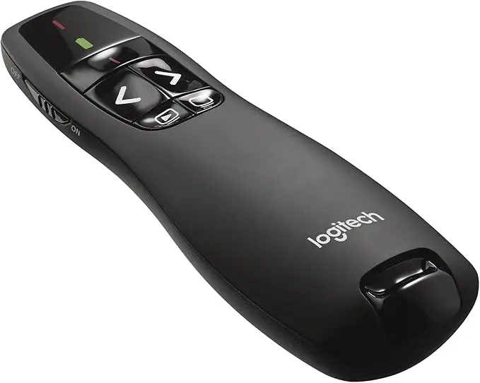 Logitech R400 Wireless Presenter – 2.4GHz USB, Red Laser Pointer – Black