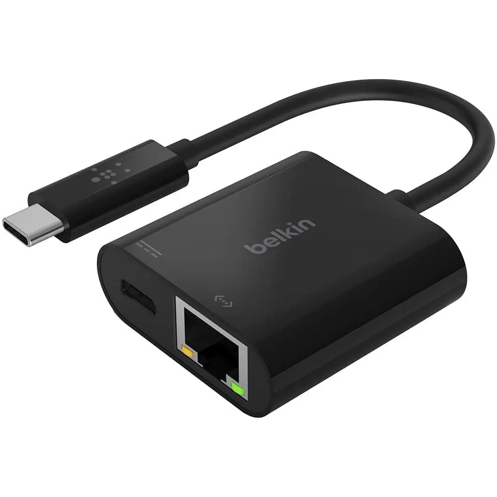 Belkin Connect USB-C to Ethernet + Charge Adapter 60W w/ Gigabit Ethernet Port and USB-C Port - [10/100/1000] Mbps for Fast Internet Connection - Compatible with iPhone 16, 15, Galaxy S24 & More