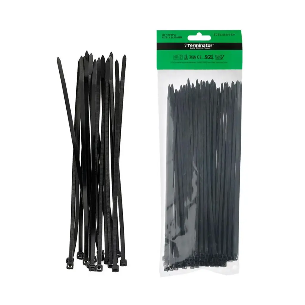 Terminator Cable Ties In Black Colour (100Pcs In Bag)