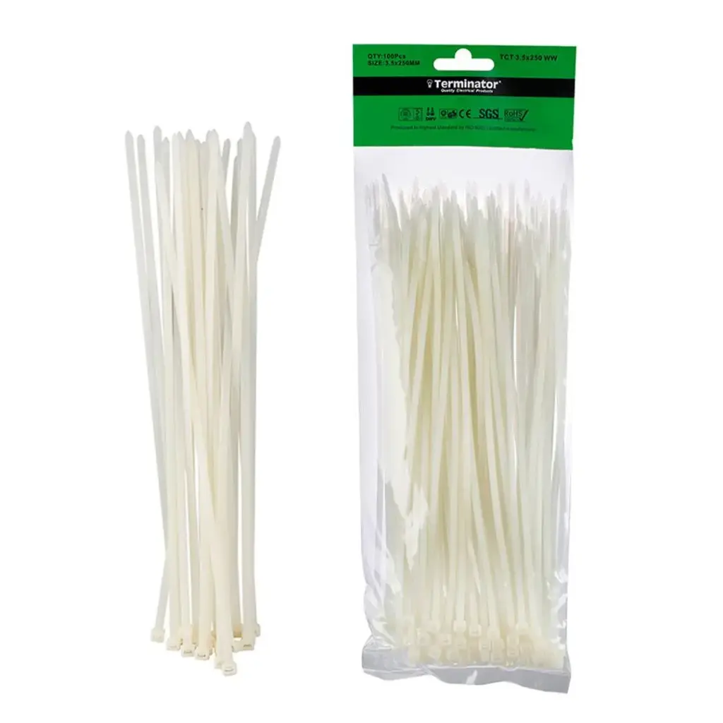 [TCT 3.5X250 WW] Terminator Cable Ties In White Colour (100Pcs In Bag)