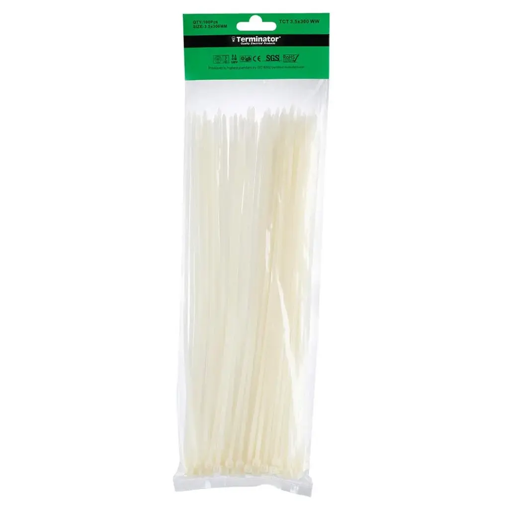 Terminator Cable Ties In White Colour (100Pcs In Bag)